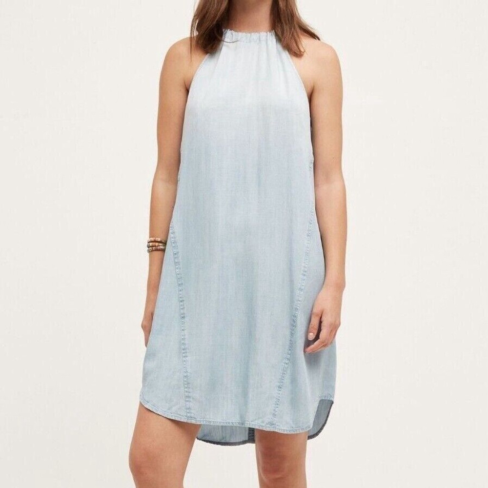 CLOTH & STONE SzS HALTER TIE SIDE CHAMBRAY TUNIC DRESS BLUE WASHED‎
